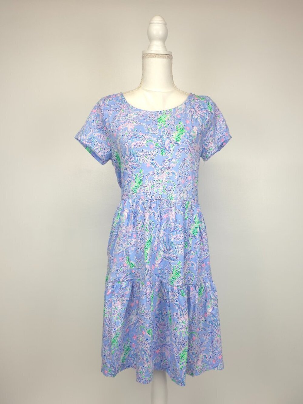 NWOT Lilly Pulitzer Geanna Short Sleeve Dress Blue Peri The Turtle Package Large - Picture 3 of 10